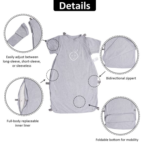 OatmealBaby All-Season Adjustable Sleeping Bag [Grey/ Elephant] - Image 10